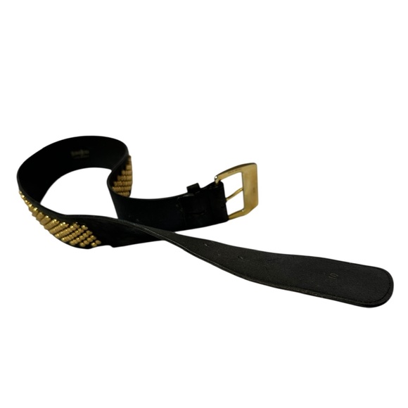 Vintage NEIMAN MARCUS Black Leather With Wide Gold Studs Unisex Belt S